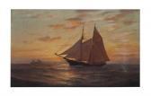 SHEPPARD Warren W. Seascape With Sailboat At Sunset SHEPPARD Warren W. Seascape With Sailboat At Sunset