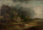 SHORT Obadiah Cows Watering Before An Extensive Landscape Under Threatening Skies SHORT Obadiah Cows Watering Before An Extensive Landscape Under Threatening Skies
