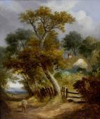 SHORT Obadiah Figures On A Country Track Beside A Thatched Cottage SHORT Obadiah Figures On A Country Track Beside A Thatched Cottage