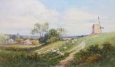 SINCLAIR Anne Drover And Sheep On A Track By A Windmill SINCLAIR Anne Drover And Sheep On A Track By A Windmill