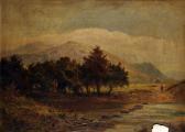 SINCLAIR J. Mountainous Wooded River Landscape With Figure And Cottage SINCLAIR J. Mountainous Wooded River Landscape With Figure And Cottage