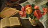 SIRANI LAURA Composizione Con Libri E Vaso Di Rose SIRANI LAURA Composizione Con Libri E Vaso Di Rose