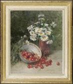 SIVERS von Clara Still Life With Flowers In A Bronze Vase With Cherries SIVERS von Clara Still Life With Flowers In A Bronze Vase With Cherries