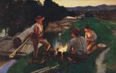 SKUTEZKY Dominic, Döme, Dan. Campfire On The River Bank (raftsmen By The River Garam), Around 1905 SKUTEZKY Dominic, Döme, Dan. Campfire On The River Bank (raftsmen By The River Garam), Around 1905