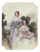 SMITH Edwin Dalton Portrait Of Mary And Sarah Deacon, Drawing In A Landscape SMITH Edwin Dalton Portrait Of Mary And Sarah Deacon, Drawing In A Landscape
