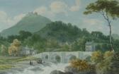 SMITH John Warwick Llangollen Bridge With Figures On A Nearby Bank & Castell Dinas Bran In The Background SMITH John Warwick Llangollen Bridge With Figures On A Nearby Bank & Castell Dinas Bran In The Background