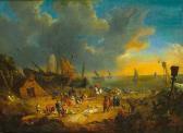 SMONT Lucas Elegant Figures Inspecting The Catch On A Beach With Sailing Barges And Shipping Beyond SMONT Lucas Elegant Figures Inspecting The Catch On A Beach With Sailing Barges And Shipping Beyond