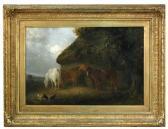 SMYTHE Edward Robert Two Chestnuts And A Grey By A Thatched Field Barn SMYTHE Edward Robert Two Chestnuts And A Grey By A Thatched Field Barn