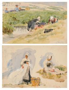 Lionel Percy Smythe - Two Studies Of Washerwomen In Landscapes