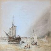 SORENSEN Carl Frederick A Sailing Ship At The Shore During Ebb Tide SORENSEN Carl Frederick A Sailing Ship At The Shore During Ebb Tide