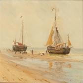 SOYA-JENSEN Carl Martin Coastal Scene Withtwo Sailing Ships On The Beach, Presumably On Fanø Island SOYA-JENSEN Carl Martin Coastal Scene Withtwo Sailing Ships On The Beach, Presumably On Fanø Island