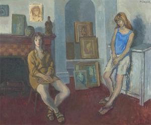 Moses Soyer - Two Women In An Art-filled Interior