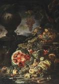 SPADINO Giovanni Paolo Castelli Giovanni Paolo Castelli, Called Lo Spadino Watermelons, Apples, Grapes And Other Fruit, A Glass Bowl Filled With Apples And A Pomegranate, A Stone Garden Vase, All Set In A Landscape By A Stream Indistinctly SPADINO Giovanni Paolo Castelli Giovanni Paolo Castelli, Called Lo Spadino Watermelons, Apples, Grapes And Other Fruit, A Glass Bowl Filled With Apples And A Pomegranate, A Stone Garden Vase, All Set In A Landscape By A Stream Indistinctly