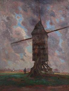 Leo Spanoghe - Landschap Met Boer Bij Windmolen