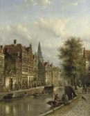 SPOHLER Johannes Franciscus Townsfolk On A Quay In Amsterdam With The Oude Kerk Beyond SPOHLER Johannes Franciscus Townsfolk On A Quay In Amsterdam With The Oude Kerk Beyond
