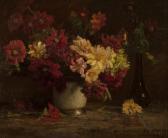 STEELE Theodore Clement ''dahlias'', Still Life With Flowers And Two Vases STEELE Theodore Clement ''dahlias'', Still Life With Flowers And Two Vases