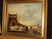 STEENHOUWER P.C. Dutch Winter Scene With Figures Loading Ahorse And Cart By A House STEENHOUWER P.C. Dutch Winter Scene With Figures Loading Ahorse And Cart By A House