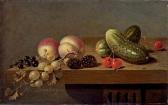 STEENWIJCK HERMAN VAN Peaches, Gherkins, Blackberries, Cherries, Gooseberries And Blackcurrants On A Stone Ledge STEENWIJCK HERMAN VAN Peaches, Gherkins, Blackberries, Cherries, Gooseberries And Blackcurrants On A Stone Ledge
