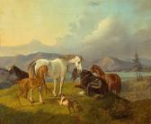 STOTZ Otto Pferde Auf Der Koppel Vor Seen-/hügellandschaft An Einem Sommertag STOTZ Otto Pferde Auf Der Koppel Vor Seen-/hügellandschaft An Einem Sommertag
