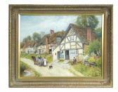 STRACHAN Arthur Claude The Gold Cup Inn With A Horse-drawn Carriage And A Man Smoking A Pipe Outside STRACHAN Arthur Claude The Gold Cup Inn With A Horse-drawn Carriage And A Man Smoking A Pipe Outside