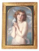 STRELLETT Ephraim Miniature Portrait Of A Lightly Dressed Woman Holding A Pigeon STRELLETT Ephraim Miniature Portrait Of A Lightly Dressed Woman Holding A Pigeon