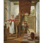 STRY van Abraham I An Interior Scene With A Maid Eavesdropping On The Stairs On Anamorous Couple, A View Of A Courtyard Beyond STRY van Abraham I An Interior Scene With A Maid Eavesdropping On The Stairs On Anamorous Couple, A View Of A Courtyard Beyond