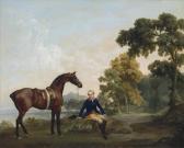 STUBBS George James Hamilton, 2nd Earl Of Clanbrassil (1730-1798), With His Bay Hunter Mowbray, Resting On A Wooded Path By A Lake STUBBS George James Hamilton, 2nd Earl Of Clanbrassil (1730-1798), With His Bay Hunter Mowbray, Resting On A Wooded Path By A Lake