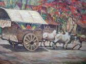 sunardi Asian Village Scene With Oxen And Covered Cart sunardi Asian Village Scene With Oxen And Covered Cart
