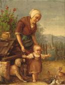 SUS Gustav Mutter Mit Kleinkind Im Hühnerhof SUS Gustav Mutter Mit Kleinkind Im Hühnerhof