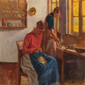 SYBERG Fritz Sunlit Kitchen Interior With A Woman By The Window And The Artist's Wife Anna Syberg In A Red Shirt SYBERG Fritz Sunlit Kitchen Interior With A Woman By The Window And The Artist's Wife Anna Syberg In A Red Shirt