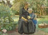 SYBERG Fritz The Artist's Wife Anna Gathering Apples In The Garden Together With One Of Her Children SYBERG Fritz The Artist's Wife Anna Gathering Apples In The Garden Together With One Of Her Children