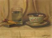 SZILAGYI Jolán Still Life With Cigar, Teacup, And Glass Ofwater SZILAGYI Jolán Still Life With Cigar, Teacup, And Glass Ofwater