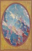 TACK Augustus Vincent Abstract Landscape In Purple, Blue And Red TACK Augustus Vincent Abstract Landscape In Purple, Blue And Red