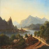 TAFTRUP Andrea Swiss Mountainscape With Village And Sailing Boats On The River TAFTRUP Andrea Swiss Mountainscape With Village And Sailing Boats On The River