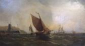 TAYLOR Henry King Busy Coastal Scene With Fishing Boats Off A Pier TAYLOR Henry King Busy Coastal Scene With Fishing Boats Off A Pier
