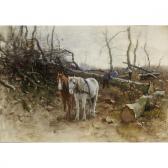 TER MEULEN Frans Pieter Dutch Logging Scene With Draft Horses TER MEULEN Frans Pieter Dutch Logging Scene With Draft Horses