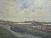 TESKE P.L. The Barge 'sempervivem' In A Dutch Canal Landscape TESKE P.L. The Barge 'sempervivem' In A Dutch Canal Landscape