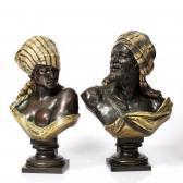 THIELE Rudolf Orientalist Copper Electrotype Busts Portraying An Arab Man And Woman On Square Plinths THIELE Rudolf Orientalist Copper Electrotype Busts Portraying An Arab Man And Woman On Square Plinths