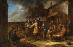 Gillis Ii Van Tilburg - Soldiers Resting And Playing Cards Outside A House