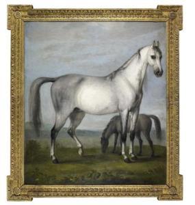 Peter Tillemans - A Grey Mare And A Foal In An Extensive Hilly Landscape