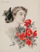 TOBIN George Timothy Portrait Of A Woman With Roses TOBIN George Timothy Portrait Of A Woman With Roses