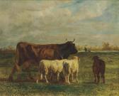 TROYON Constant Une Vache Brune Et Deux Moutons En Marché Dans Un Prairie TROYON Constant Une Vache Brune Et Deux Moutons En Marché Dans Un Prairie
