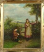 TURNER Frank James "the Birds Nest" - A Girl And A Small Boy At A Stile Feeding Three Young Birds TURNER Frank James "the Birds Nest" - A Girl And A Small Boy At A Stile Feeding Three Young Birds