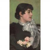 ULRICH Charles Frederic Portrait Of A Woman With Tea Roses ULRICH Charles Frederic Portrait Of A Woman With Tea Roses