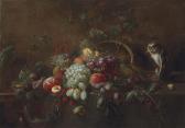 UTRECHT van Adriaen Grapes, Apples, Plums, Figs And Other Fruit On A Partly Draped Wooden Table, A Monkey Eating Walnuts By An Upturned Woven Basket UTRECHT van Adriaen Grapes, Apples, Plums, Figs And Other Fruit On A Partly Draped Wooden Table, A Monkey Eating Walnuts By An Upturned Woven Basket