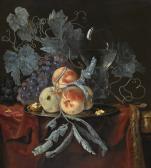 van AELST Willem Jansz. Still Life With Peaches And Grapes On A Pewter Plate, With A Walnut, And A Glass Roemer, All On A Draped Table van AELST Willem Jansz. Still Life With Peaches And Grapes On A Pewter Plate, With A Walnut, And A Glass Roemer, All On A Draped Table