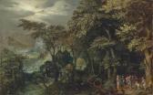 van CONINXLOO Gillis III An Extensive Wooded Landscape With Christ Healing The Lame Man, A Village And A Town By The Mountains Beyond van CONINXLOO Gillis III An Extensive Wooded Landscape With Christ Healing The Lame Man, A Village And A Town By The Mountains Beyond