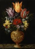 van der BORCHT Hendrik Flowers In A Vase On A Marble Plinth van der BORCHT Hendrik Flowers In A Vase On A Marble Plinth