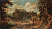 van der HULST IV Peter An Extensive Wooded Landscape With Pilgrims Worshipping Amiraculous Crucifix, A Friar Giving Religious Succour To A Peasantwoman, Friars Receiving Greetings From A Cardinal, And A Monasteryon A Hilltop Beyond van der HULST IV Peter An Extensive Wooded Landscape With Pilgrims Worshipping Amiraculous Crucifix, A Friar Giving Religious Succour To A Peasantwoman, Friars Receiving Greetings From A Cardinal, And A Monasteryon A Hilltop Beyond