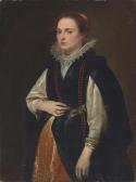 VAN DYCK Anthonius Portrait Of A Lady, Three-quarter-length, In A Black Mantle, Rust-coloured Silk Skirt And A Lace Ruff, With Coral Beads Around Her Neck VAN DYCK Anthonius Portrait Of A Lady, Three-quarter-length, In A Black Mantle, Rust-coloured Silk Skirt And A Lace Ruff, With Coral Beads Around Her Neck